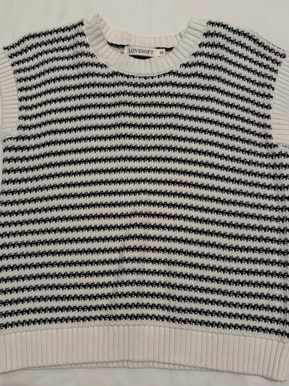 Lovesoft White & Black Striped Crew Neck Sweater